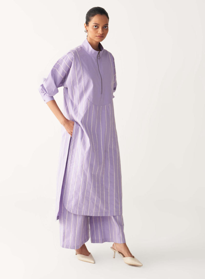 U-YOKE EMB. TUNIC CO-ORD-LAVENDER poplin by THREE for women in Singapore