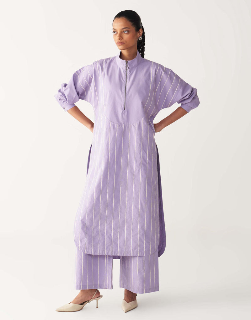 U-YOKE EMB. TUNIC-LAVENDER poplin by THREE for women in Singapore