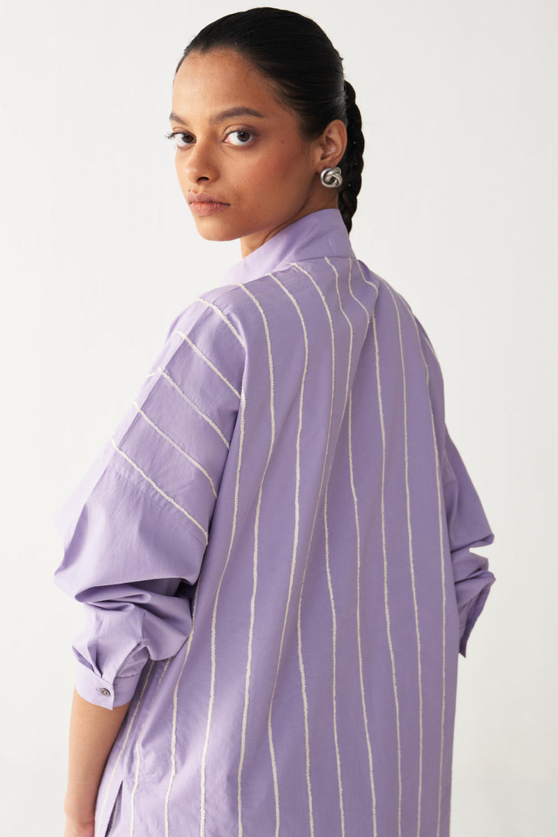 U-YOKE EMB. TUNIC CO-ORD-LAVENDER poplin by THREE for women in Singapore