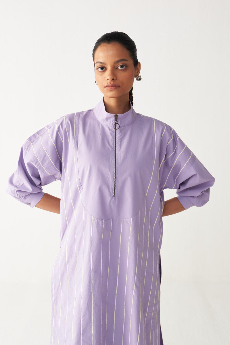 U-YOKE EMB. TUNIC CO-ORD-LAVENDER poplin by THREE for women in Singapore
