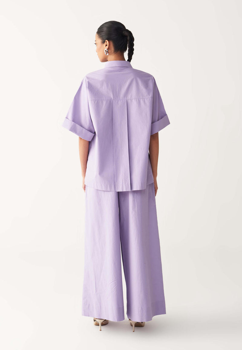 FLORAL EMB. SHIRT-LAVENDER poplin by THREE for women in Singapore
