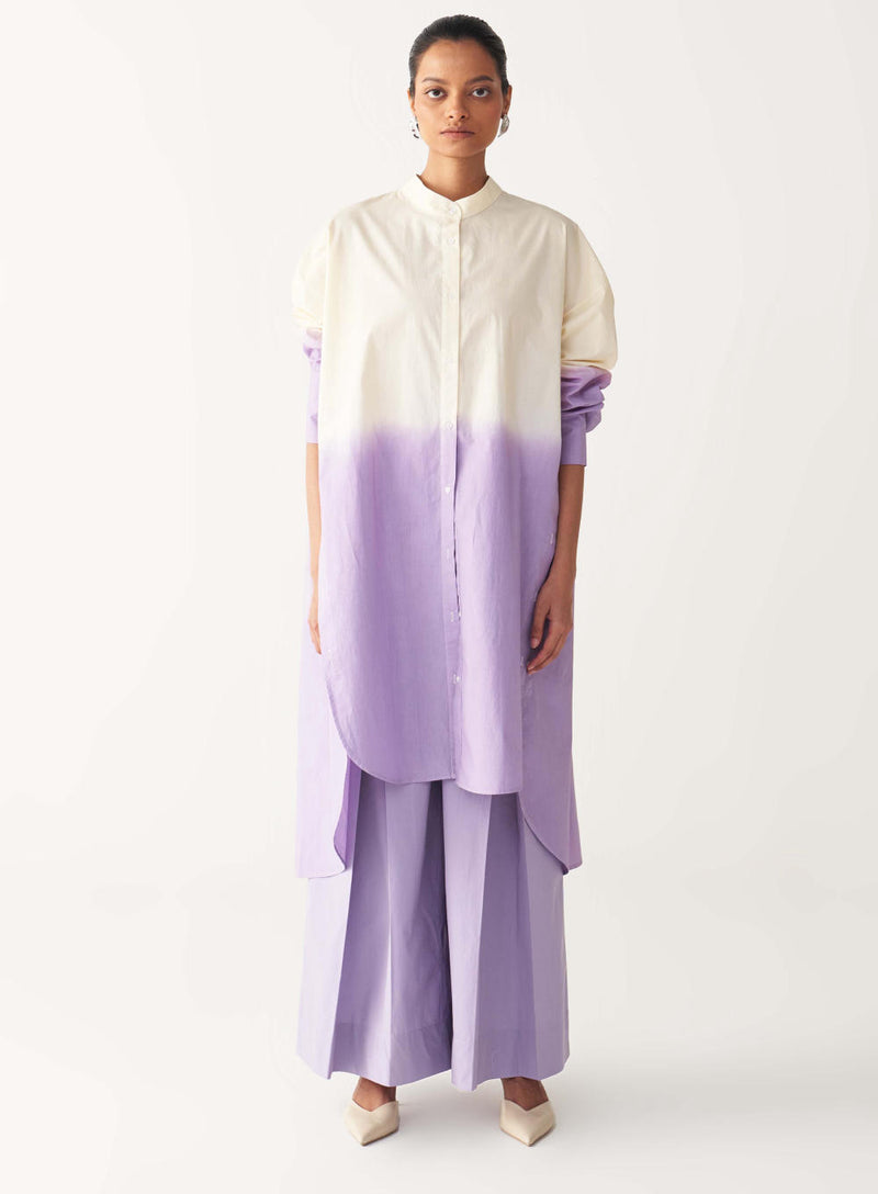 DIP DYE SIDE BUTTON TUNIC-LAVENDER/ poplin by THREE for women in Singapore