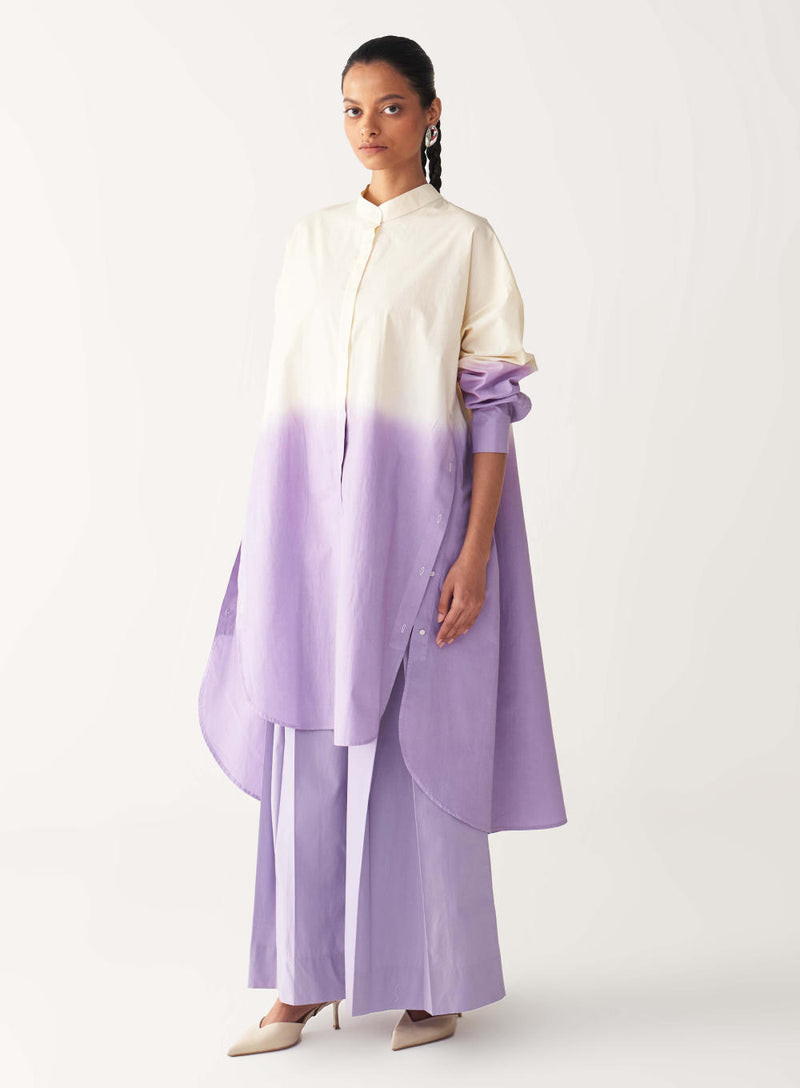 DIP DYE SIDE BUTTON TUNIC-LAVENDER/ poplin by THREE for women in Singapore