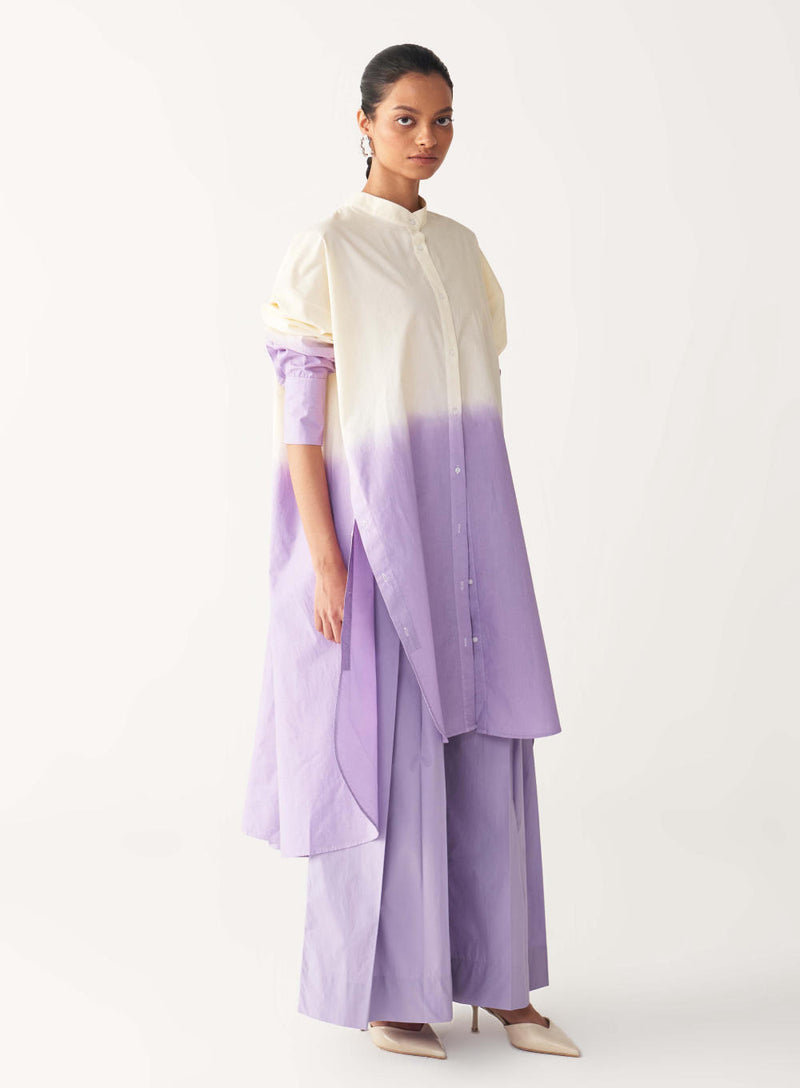 DIP DYE SIDE BUTTON TUNIC CO-ORD-LAVENDER poplin by THREE for women in Singapore