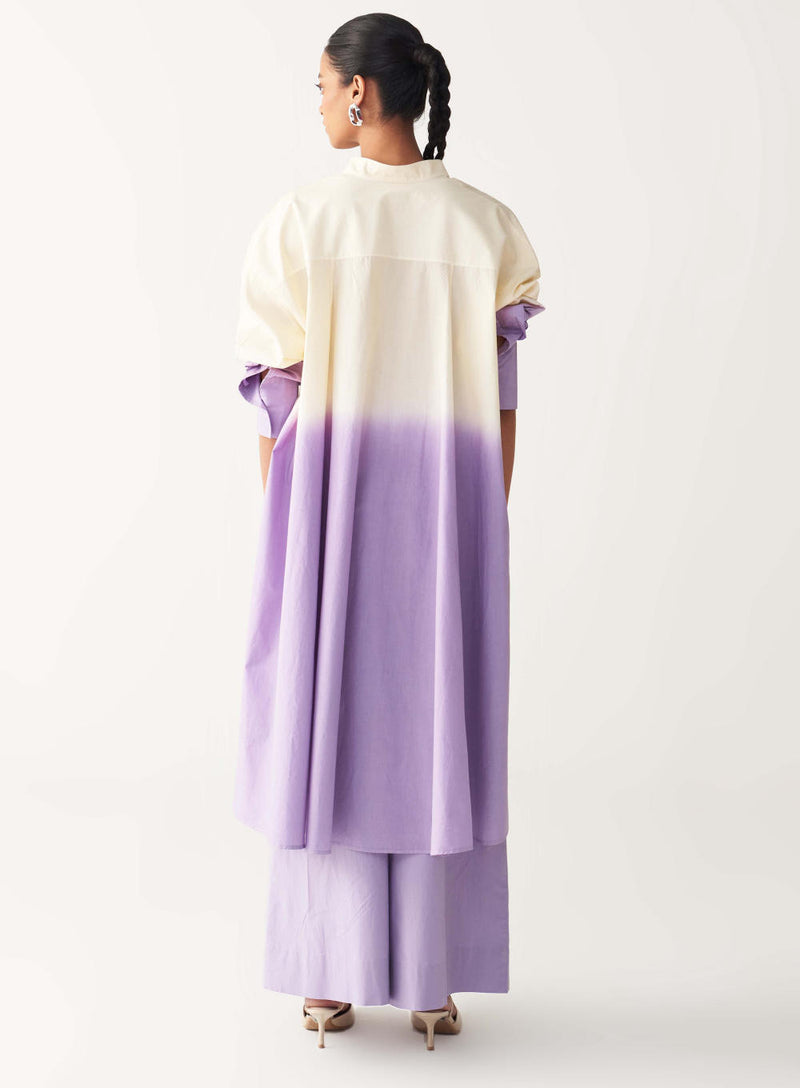DIP DYE SIDE BUTTON TUNIC-LAVENDER/ poplin by THREE for women in Singapore