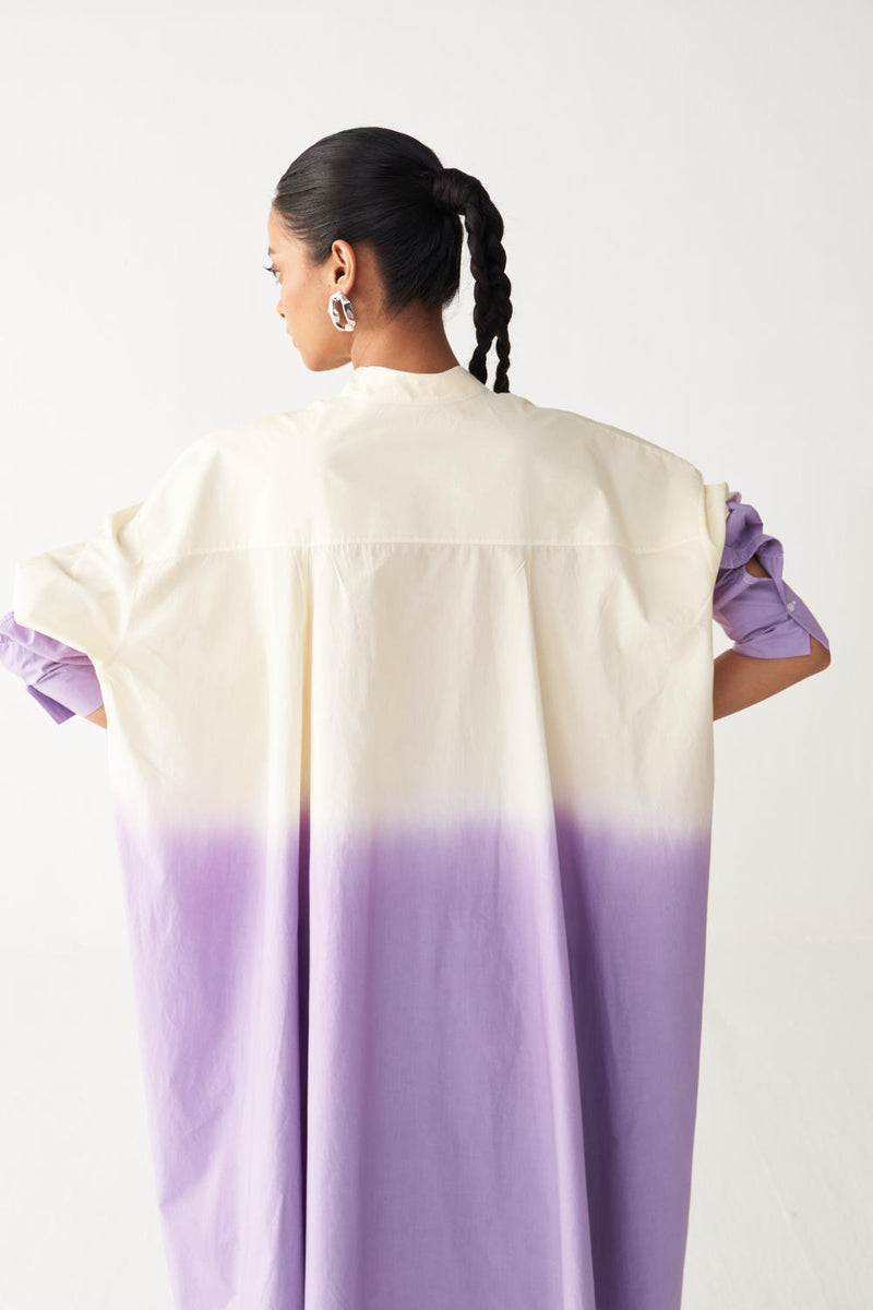 DIP DYE SIDE BUTTON TUNIC-LAVENDER/ poplin by THREE for women in Singapore