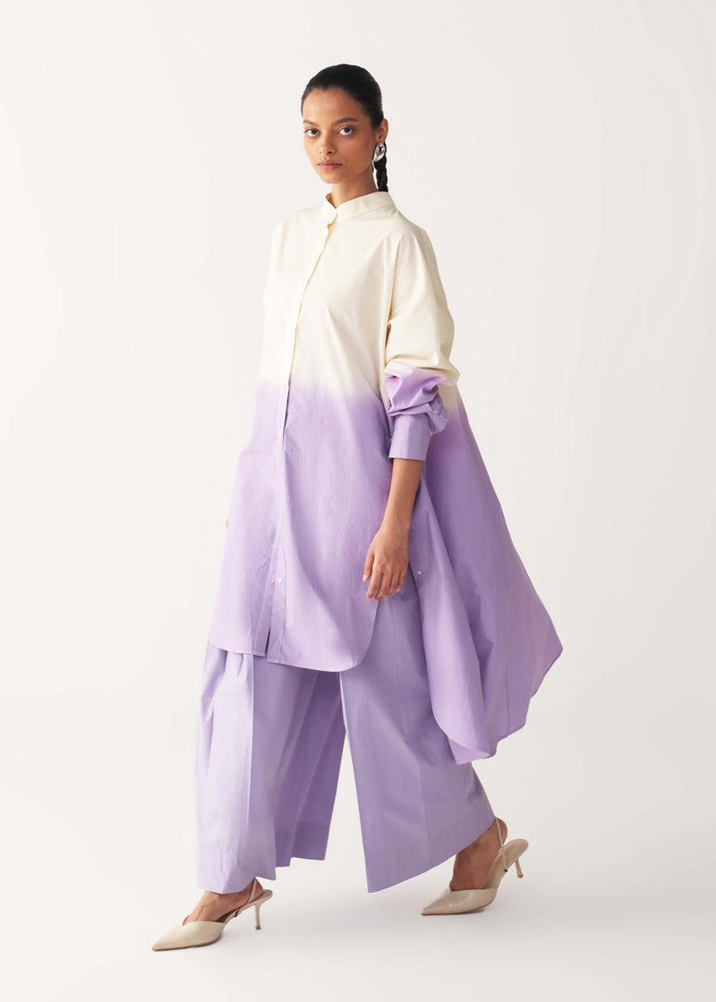 DIP DYE SIDE BUTTON TUNIC CO-ORD-LAVENDER poplin by THREE for women in Singapore
