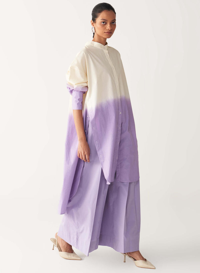 DIP DYE SIDE BUTTON TUNIC-LAVENDER/ poplin by THREE for women in Singapore