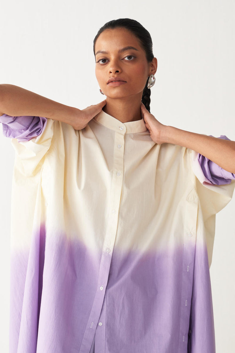 DIP DYE SIDE BUTTON TUNIC-LAVENDER/ poplin by THREE for women in Singapore