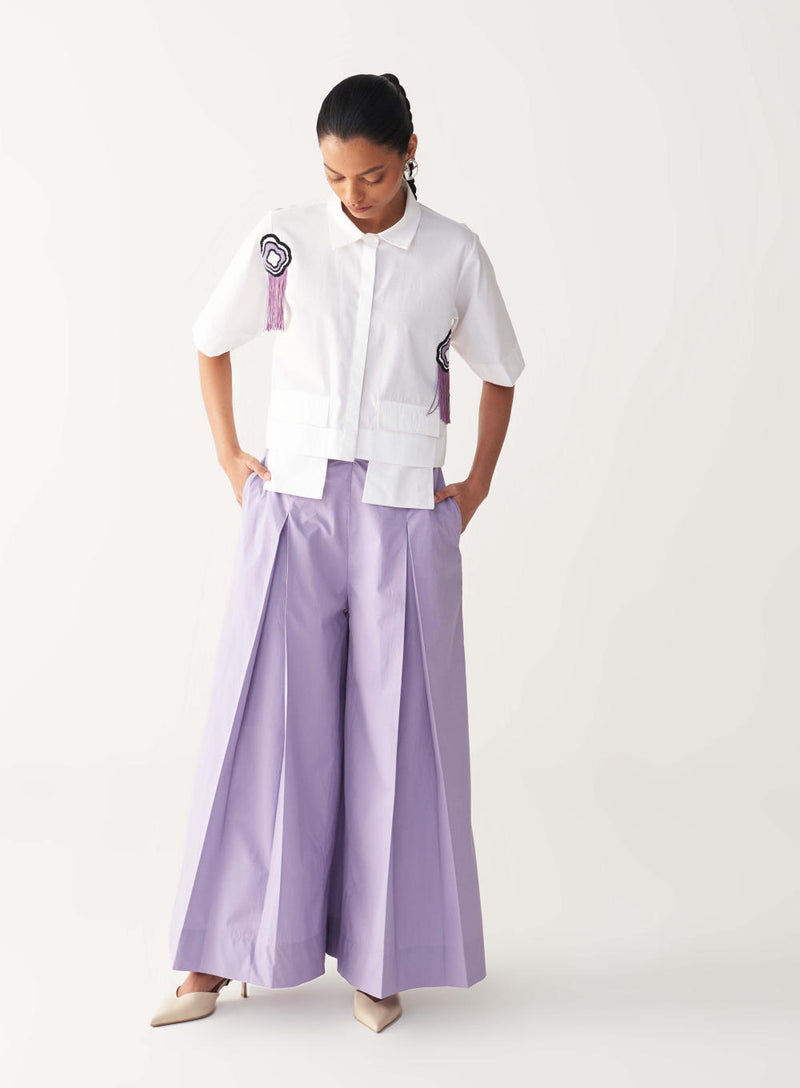 BEADED CROP FRINGE TOP-WHITE poplin by THREE in white color for women in Singapore