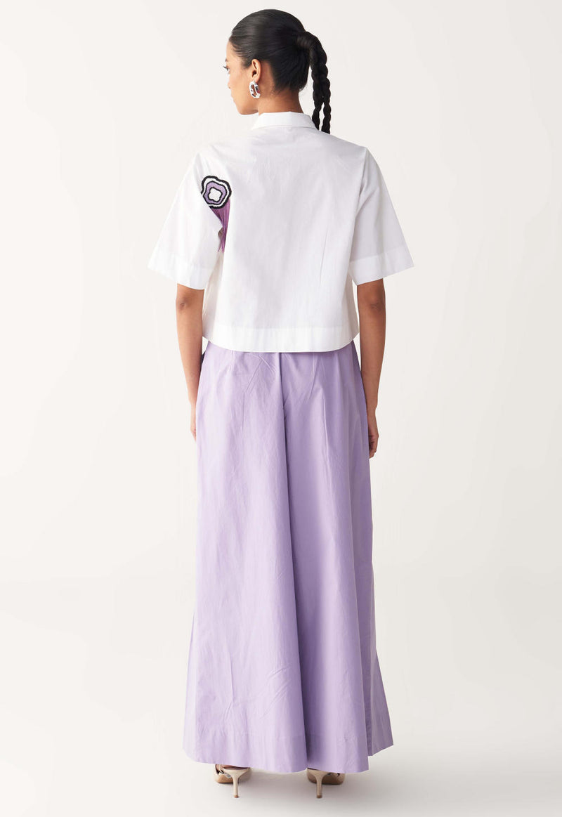 BEADED CROP FRINGE TOP-WHITE poplin by THREE in white color for women in Singapore