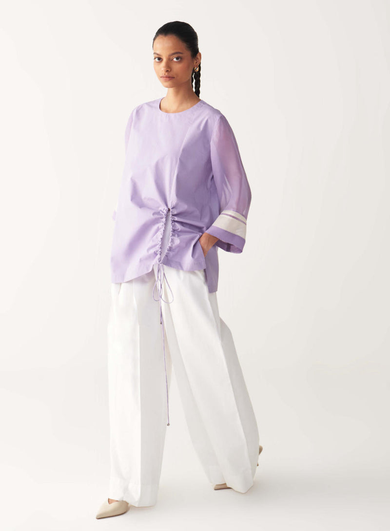 FRONT DRAWSTRING TOP -LAVENDER poplin by THREE for women in Singapore
