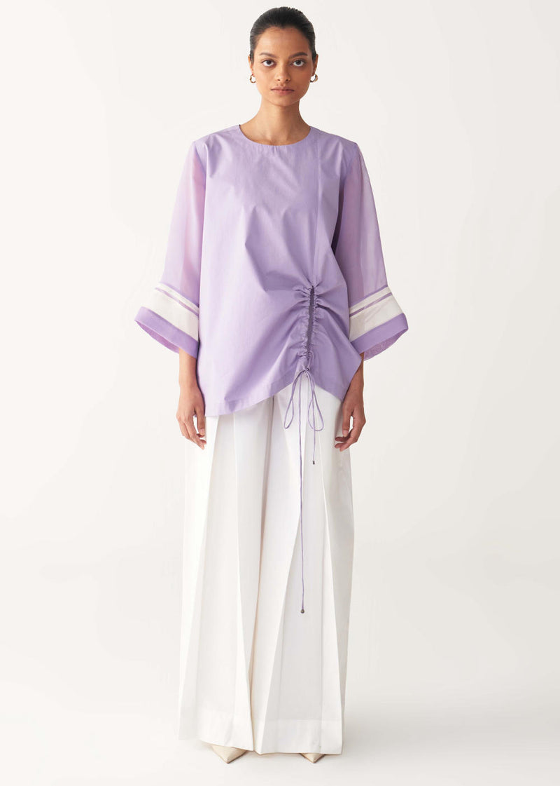 FRONT DRAWSTRING TOP -LAVENDER poplin by THREE for women in Singapore