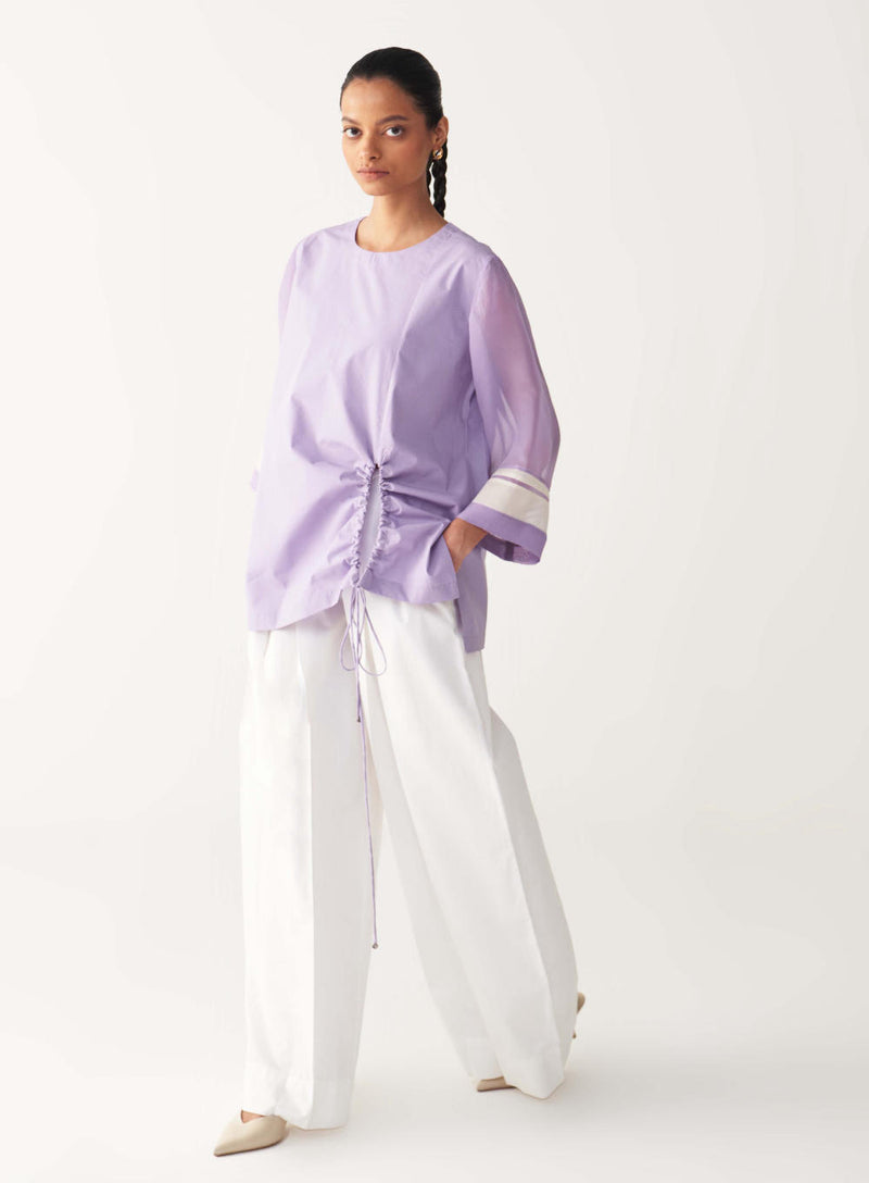 FRONT DRAWSTRING TOP -LAVENDER poplin by THREE for women in Singapore