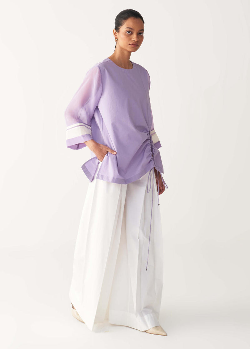 FRONT DRAWSTRING TOP -LAVENDER poplin by THREE for women in Singapore