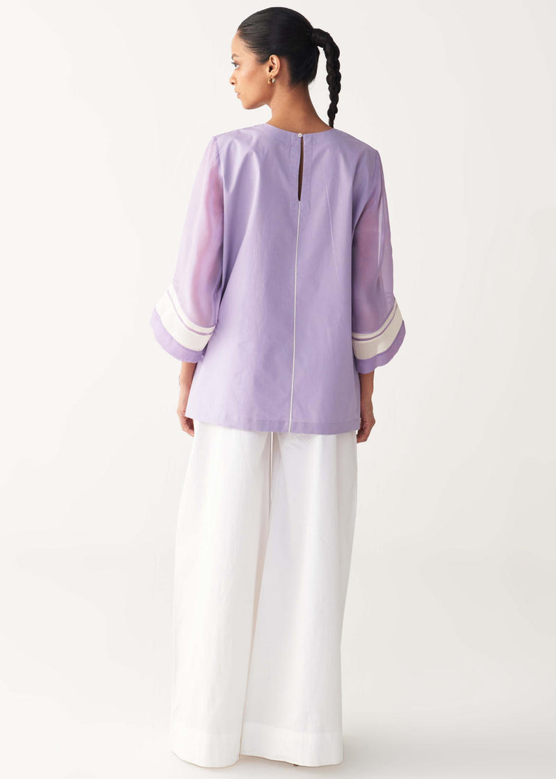 FRONT DRAWSTRING TOP -LAVENDER poplin by THREE for women in Singapore