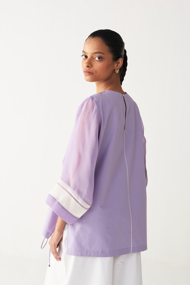 FRONT DRAWSTRING TOP -LAVENDER poplin by THREE for women in Singapore