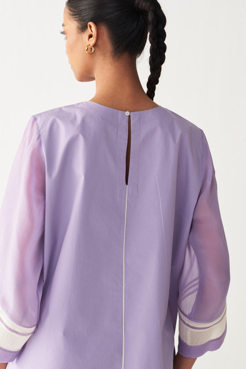 FRONT DRAWSTRING TOP -LAVENDER poplin by THREE for women in Singapore