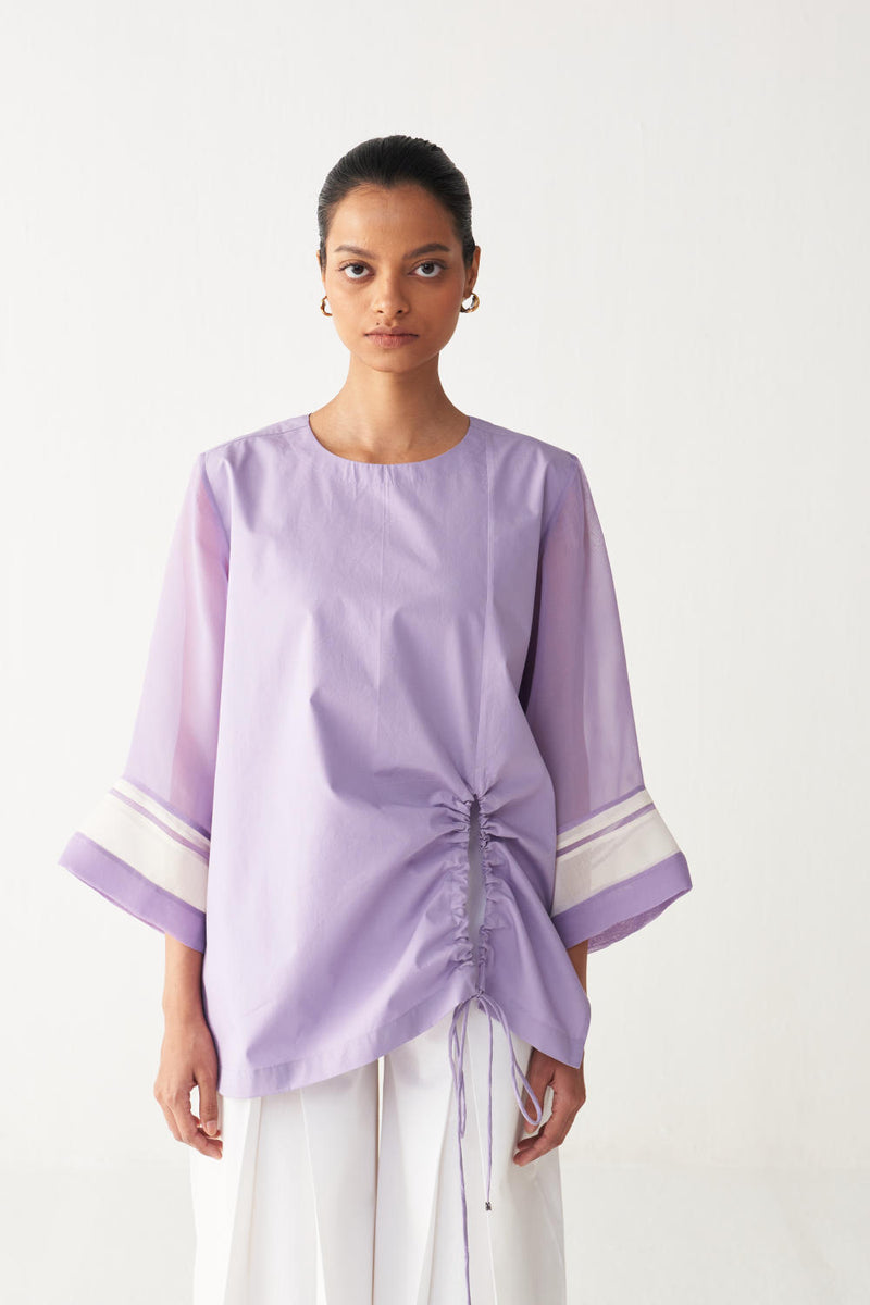 FRONT DRAWSTRING TOP -LAVENDER poplin by THREE for women in Singapore