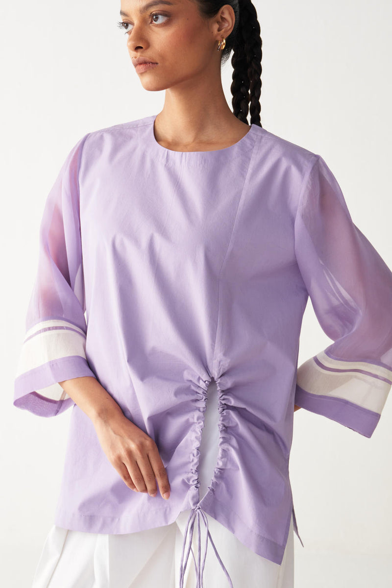 FRONT DRAWSTRING TOP -LAVENDER poplin by THREE for women in Singapore