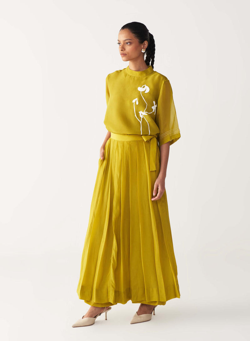 SKIRT PANT-LIME silk by THREE for women in Singapore