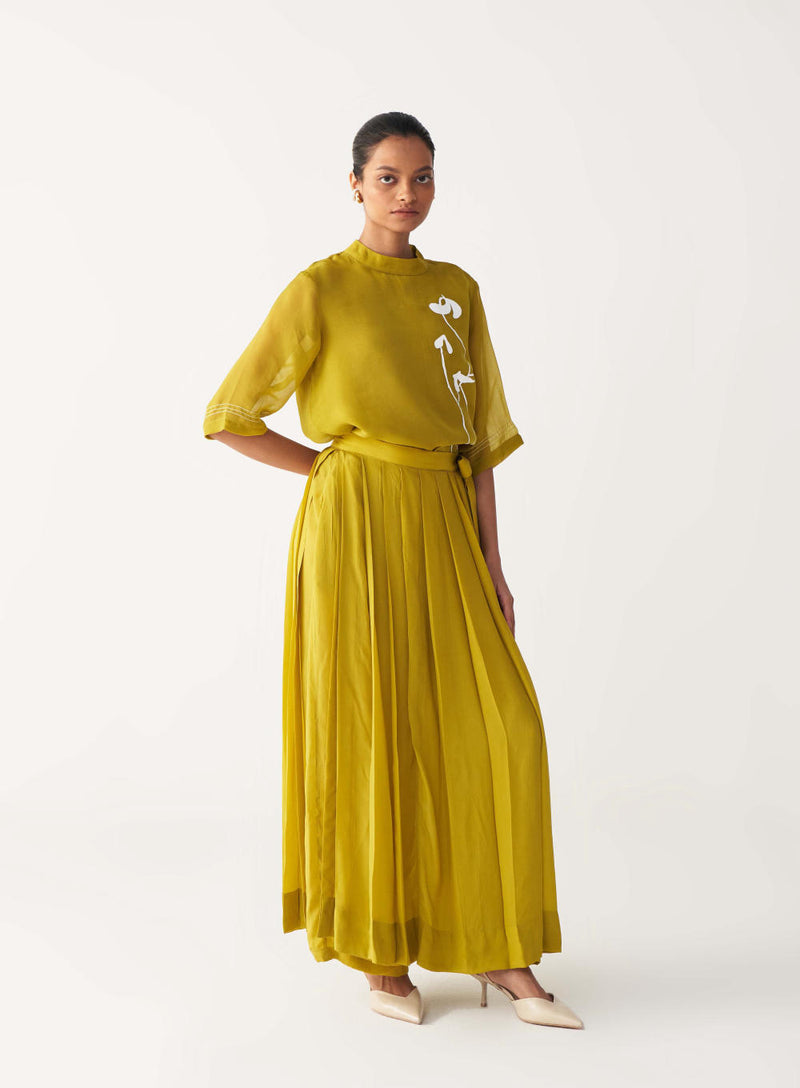 SKIRT PANT-LIME silk by THREE for women in Singapore