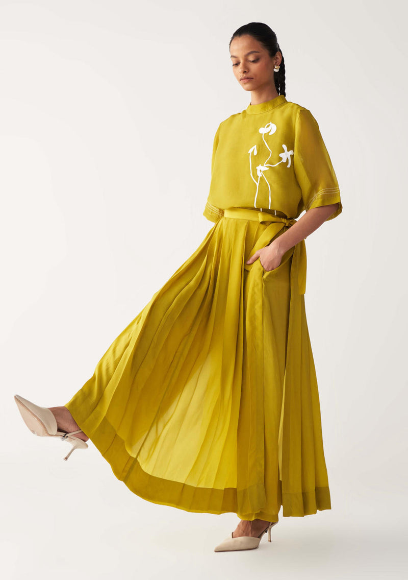 SKIRT PANT-LIME silk by THREE for women in Singapore