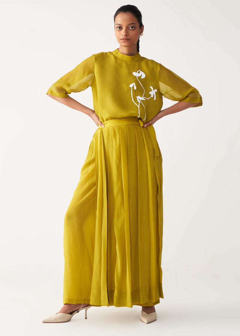 SKIRT PANT-LIME silk by THREE for women in Singapore