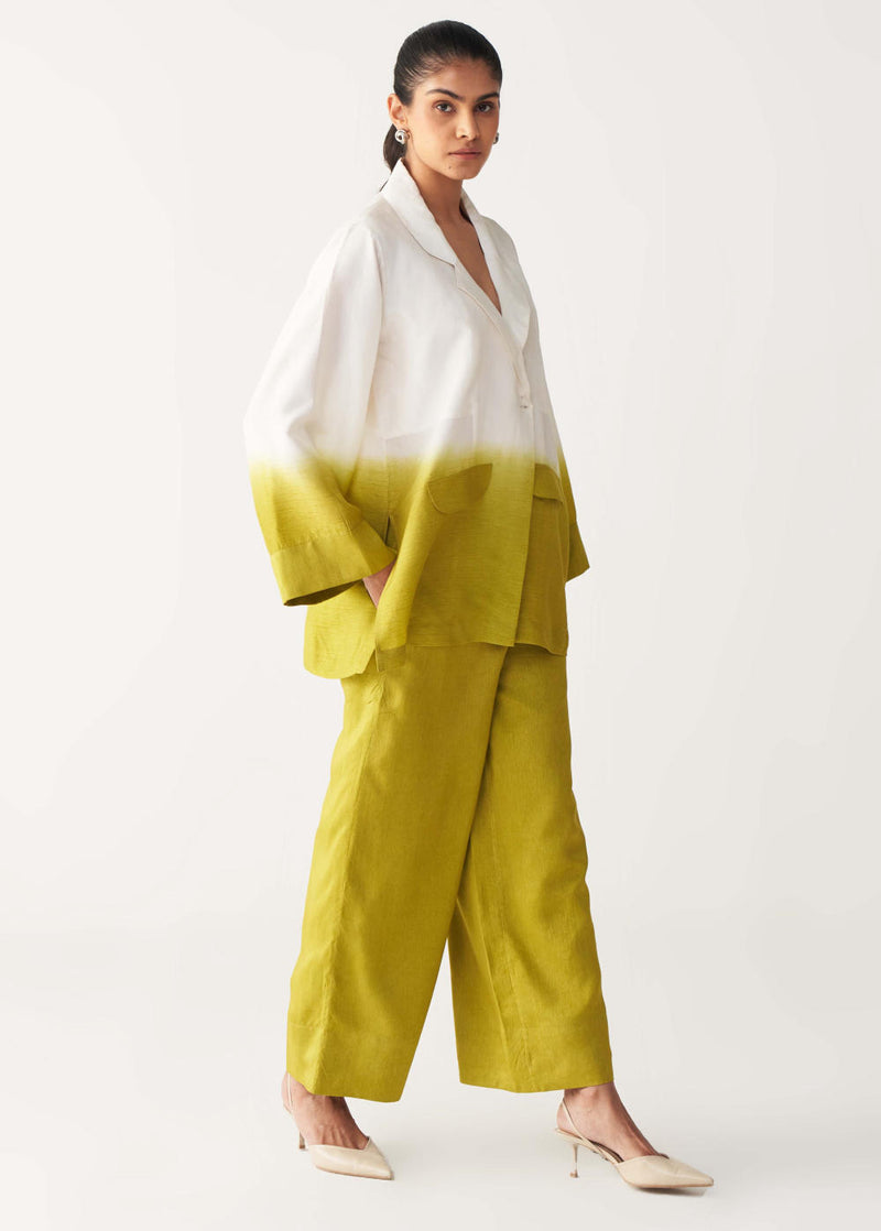 DIP DYE JACKET-LIME silk by THREE for women in Singapore