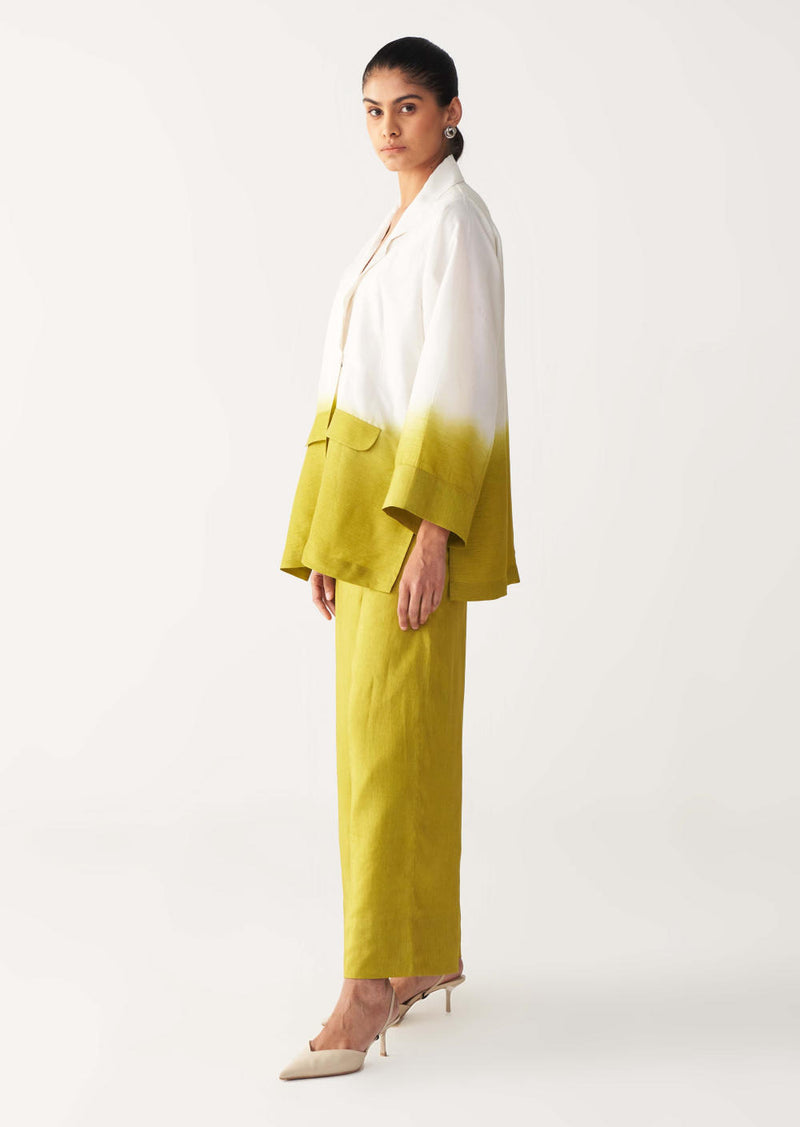 DIP DYE JACKET-LIME silk by THREE for women in Singapore