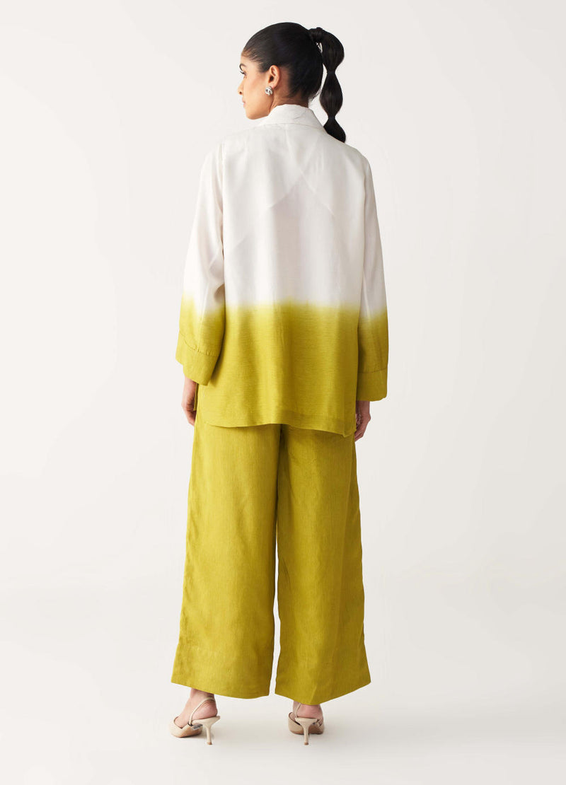 DIP DYE JACKET CO-ORD-IVORY & LIME silk by THREE for women in Singapore