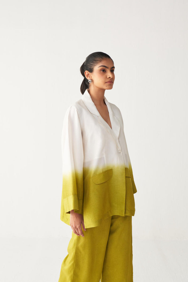 DIP DYE JACKET-LIME silk by THREE for women in Singapore