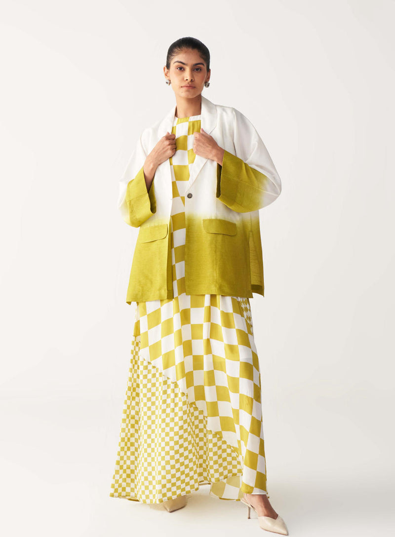 DIP DYE JACKET CO-ORD (Dress included)-IVORY & LIME silk by THREE for women in Singapore