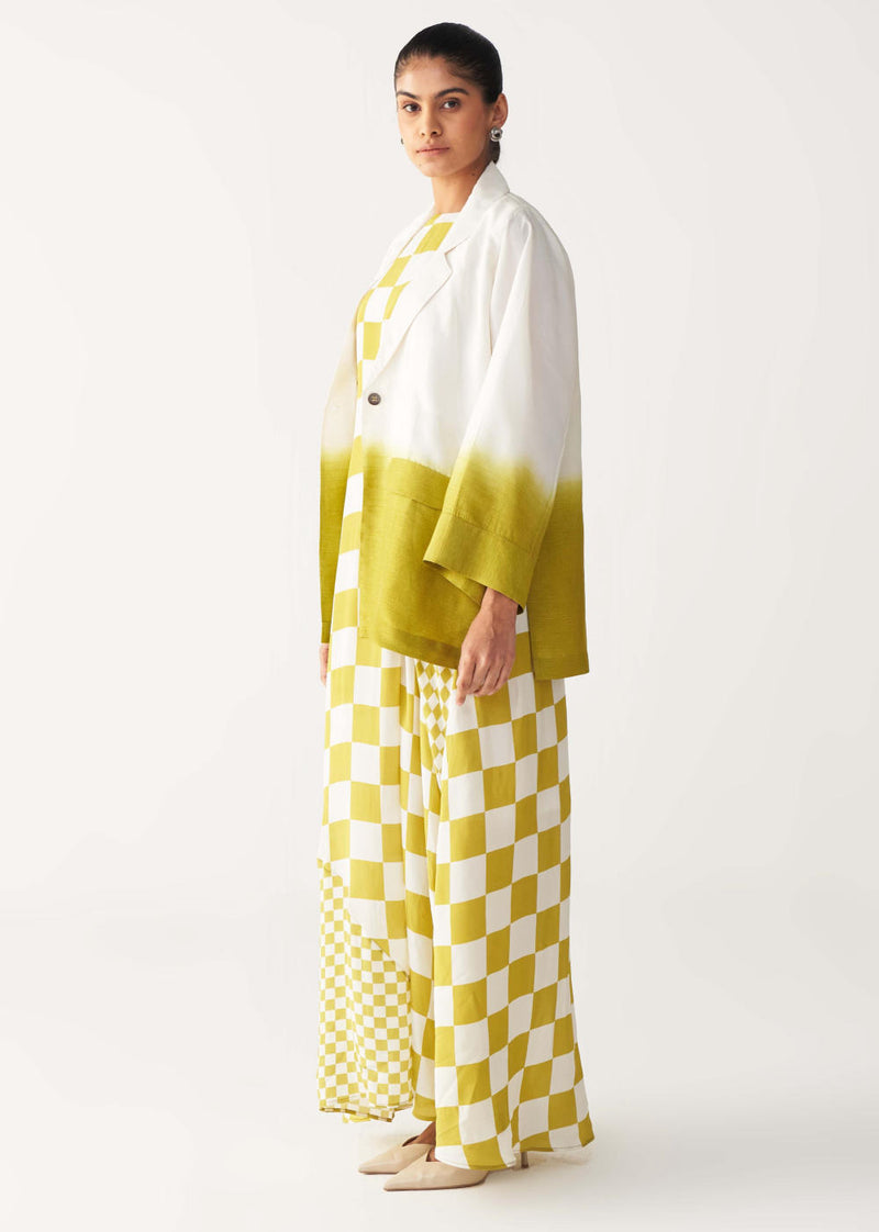 DIP DYE JACKET CO-ORD (Dress included)-IVORY & LIME silk by THREE for women in Singapore