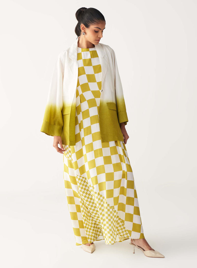 DIP DYE JACKET CO-ORD (Dress included)-IVORY & LIME silk by THREE for women in Singapore