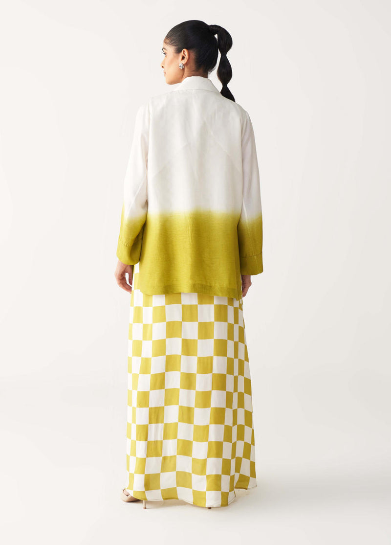 DIP DYE JACKET CO-ORD (Dress included)-IVORY & LIME silk by THREE for women in Singapore