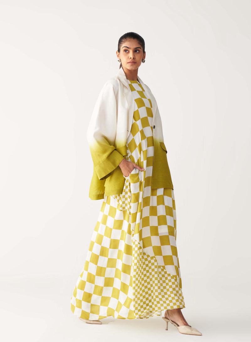DIP DYE JACKET CO-ORD (Dress included)-IVORY & LIME silk by THREE for women in Singapore