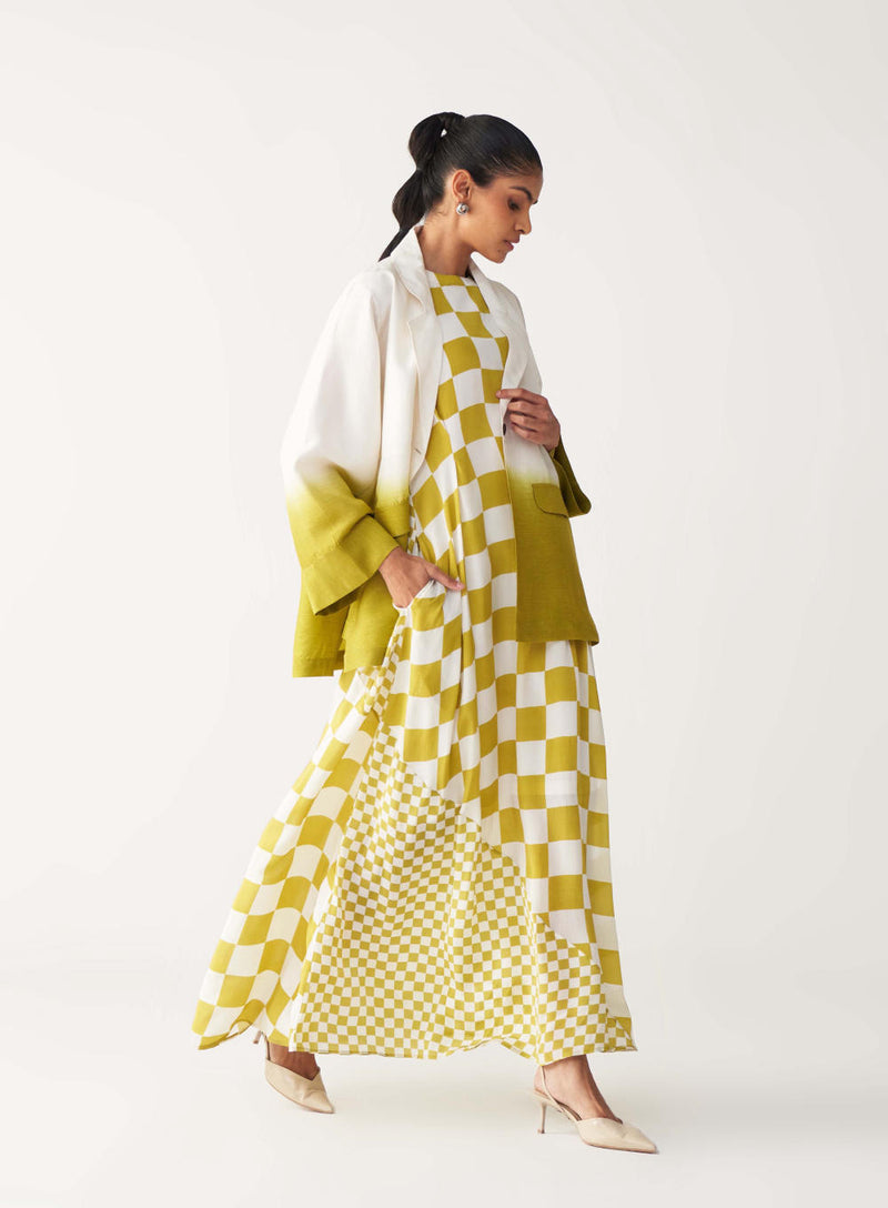 DIP DYE JACKET CO-ORD (Dress included)-IVORY & LIME silk by THREE for women in Singapore
