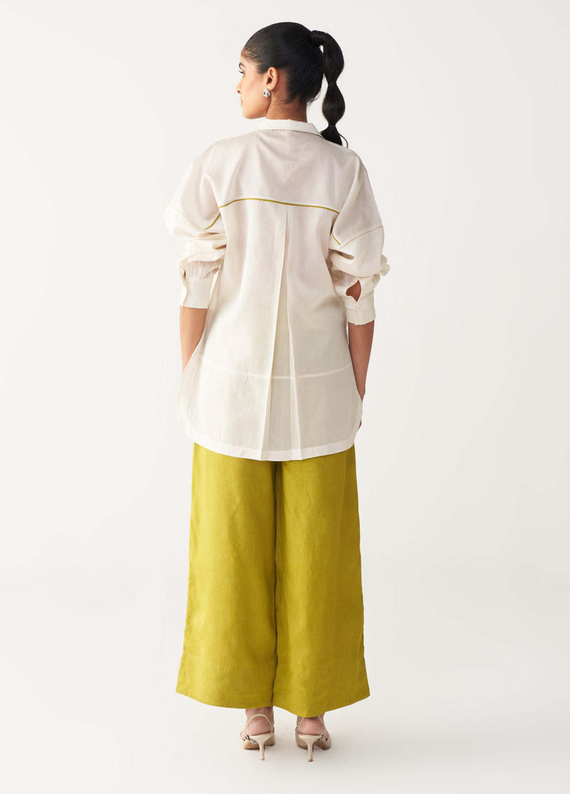 EMB. PATCH U HEM TOP -IVORY chanderi by THREE in ivory color for women in Singapore