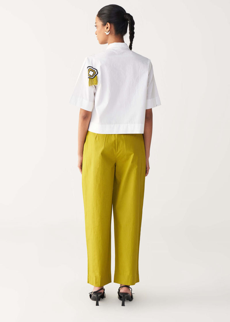 BEADED CROP FRINGE TOP CO-ORD-IVORY & LIME poplin by THREE for women in Singapore