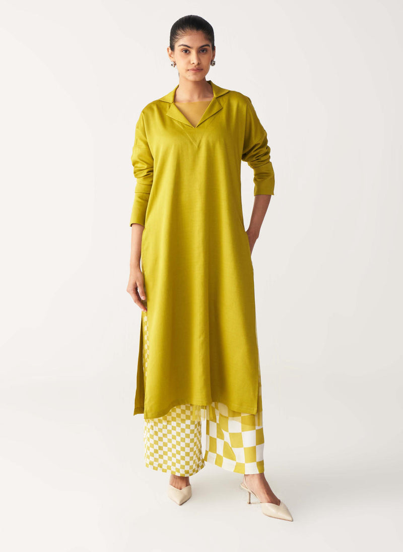 V NECK TUNIC-LIME by THREE for women in Singapore