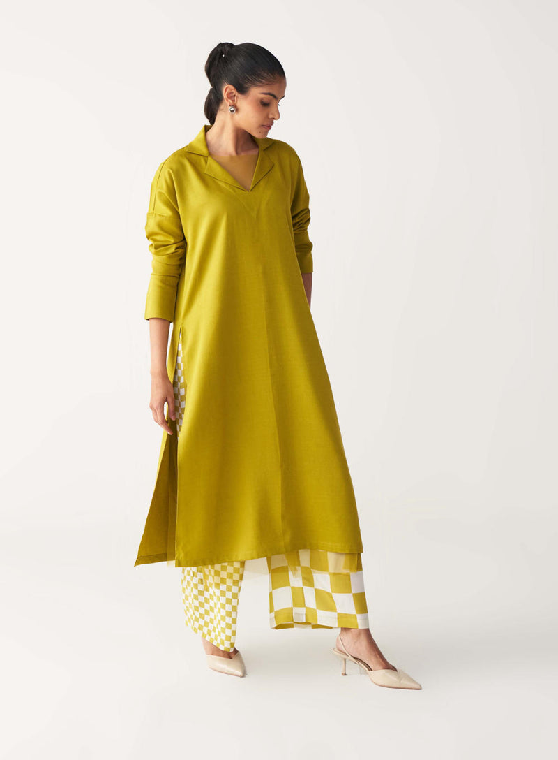 V NECK TUNIC CO-ORD-LIME by THREE for women in Singapore