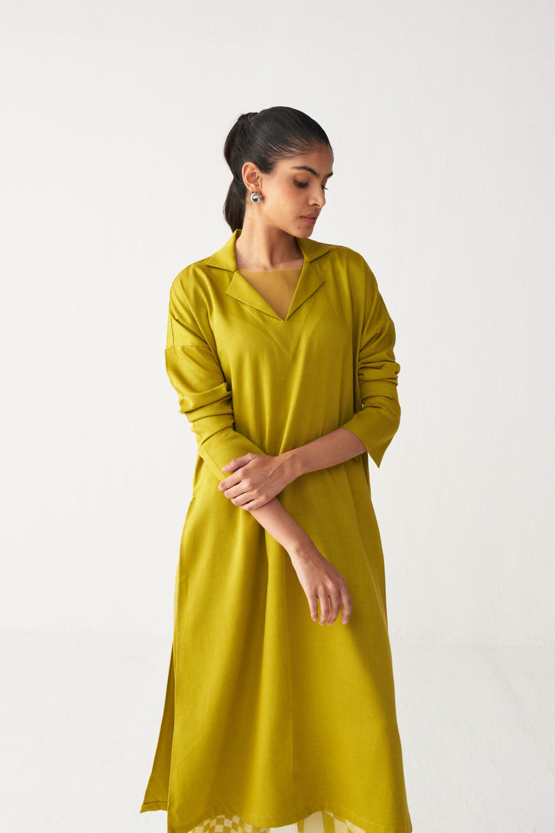V NECK TUNIC-LIME by THREE for women in Singapore