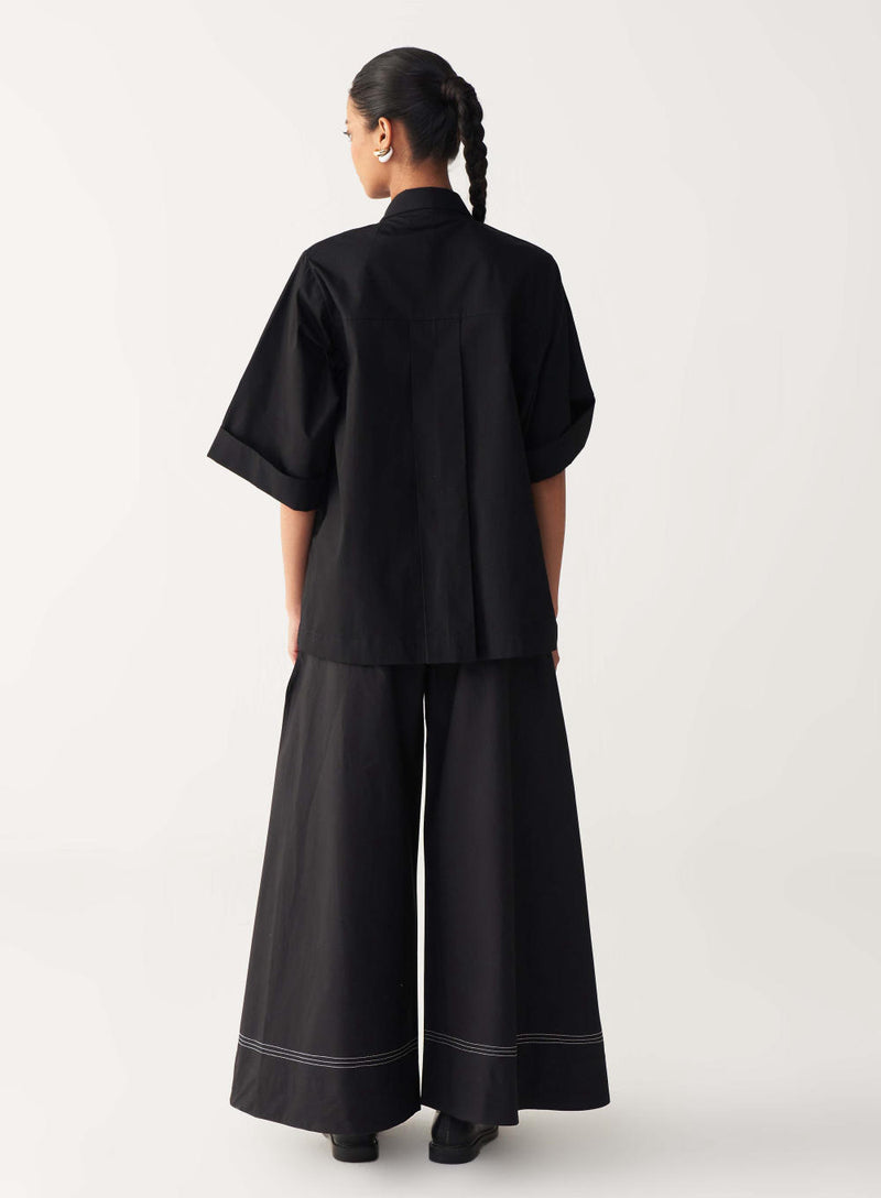 FLORAL FRINGE SHIRT -BLACK poplin by THREE in black color for women in Singapore