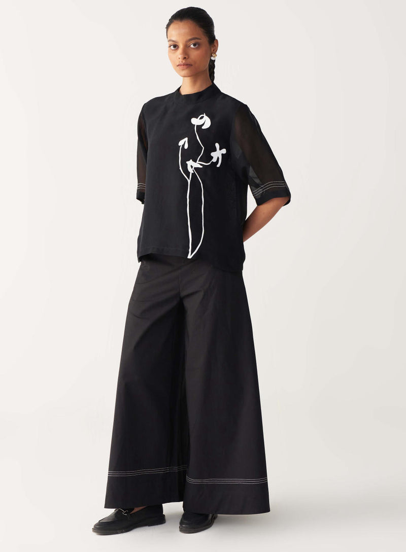 POPPY TOP-BLACK organza by THREE in black color for women in Singapore