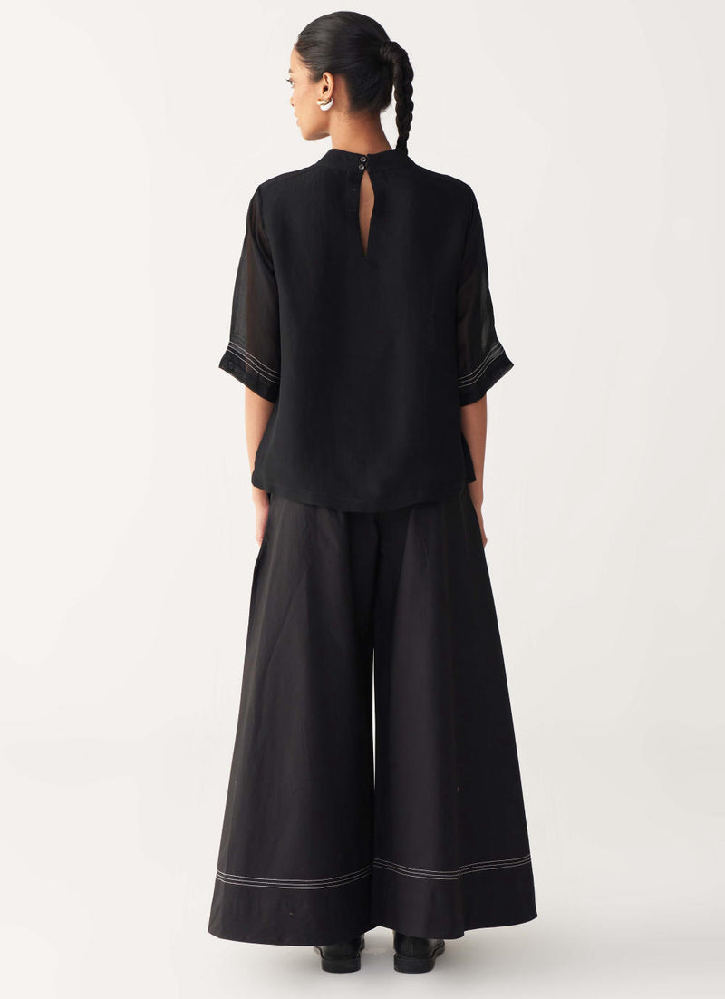 POPPY TOP-BLACK organza by THREE in black color for women in Singapore