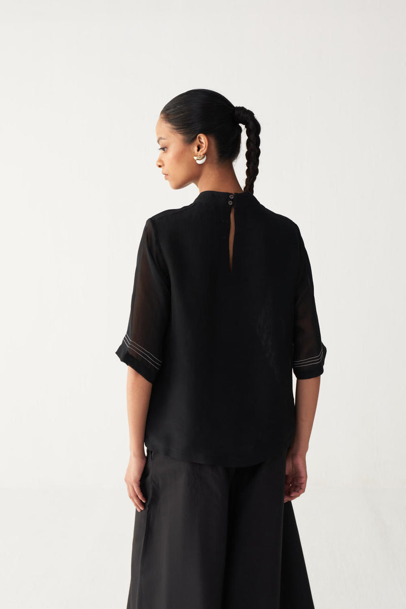 POPPY TOP-BLACK organza by THREE in black color for women in Singapore