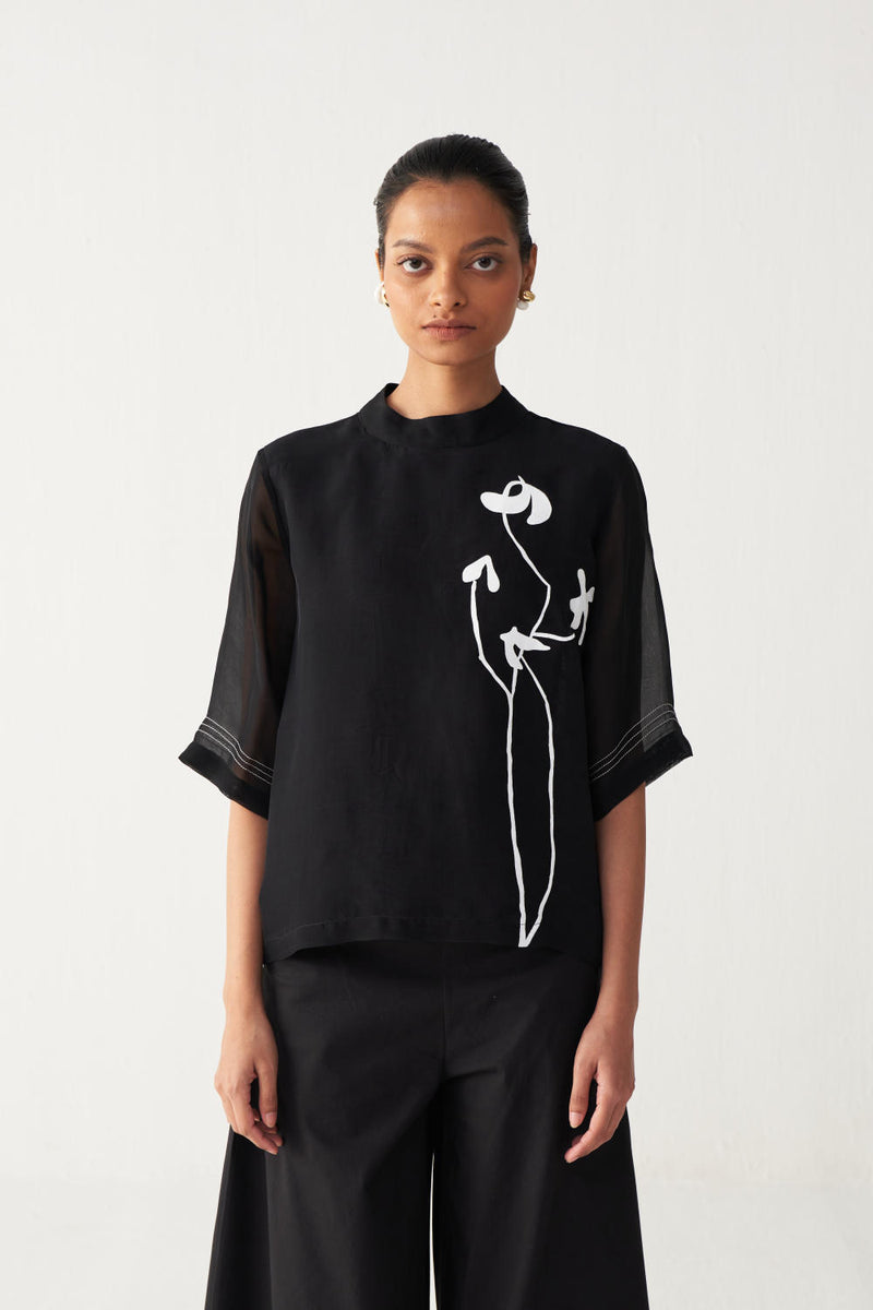 POPPY TOP-BLACK organza by THREE in black color for women in Singapore
