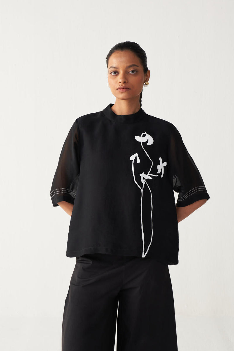 POPPY TOP-BLACK organza by THREE in black color for women in Singapore