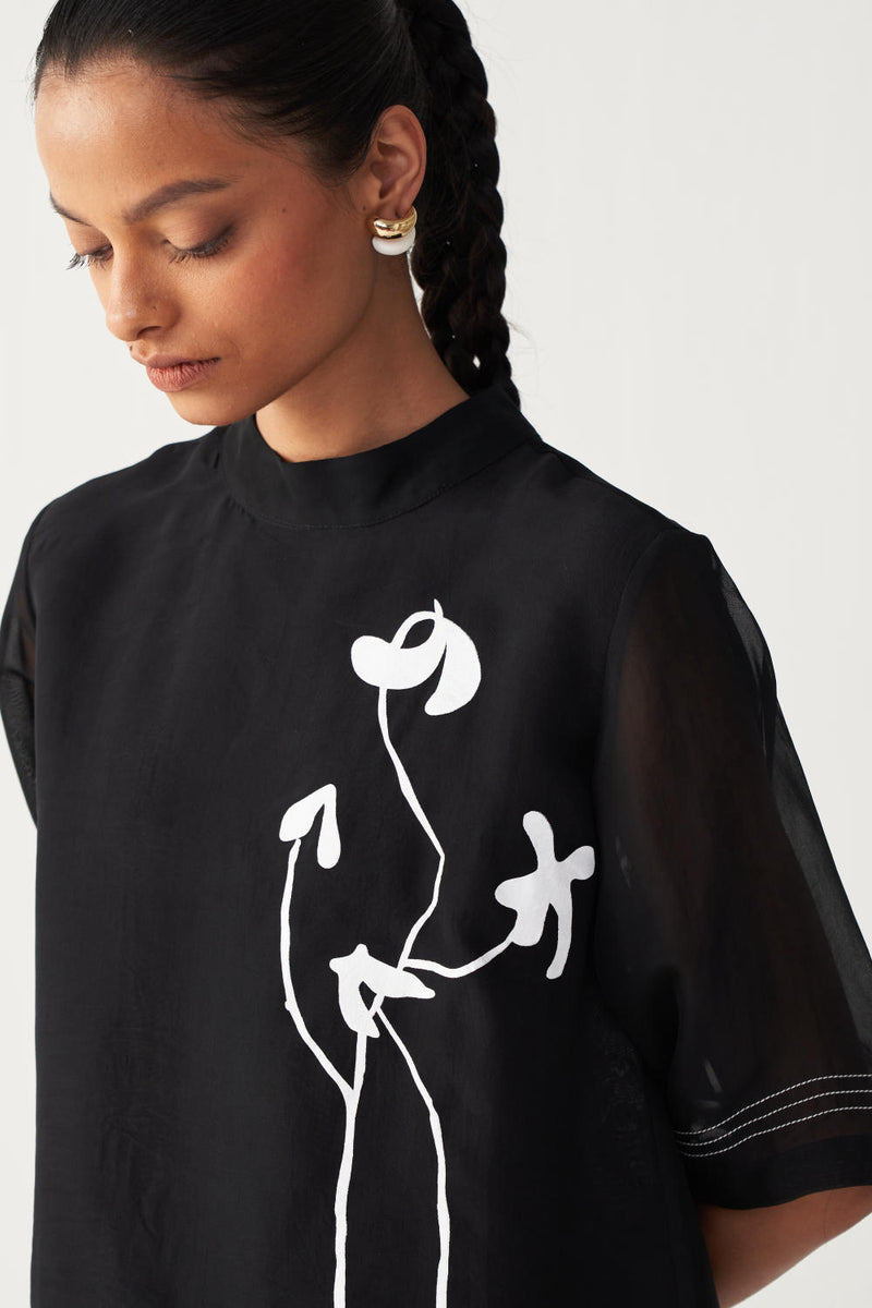 POPPY TOP-BLACK organza by THREE in black color for women in Singapore